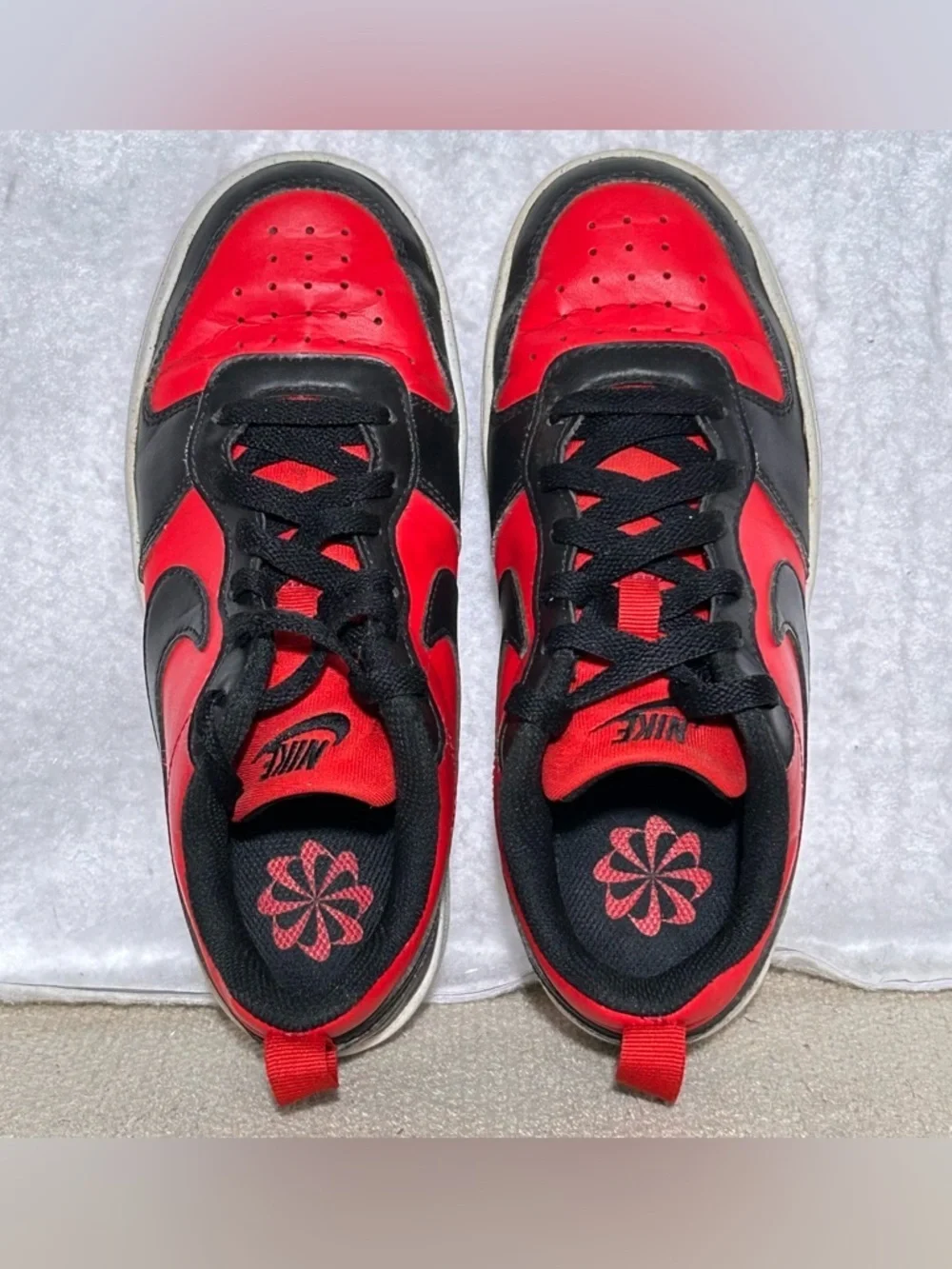 Nike Big Kids Court Borough Low 2 Red/Blk Leather Athletic Sneakers Shoes SZ 4Y